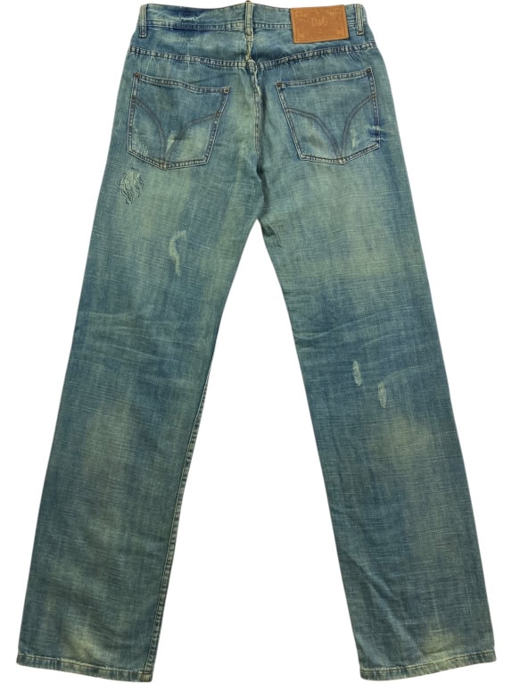 D&G DOLCE & GABBANA JEANS ΠΑΝΤΕΛΟΝΙ VINTAGE DISTRESSED LOGO PATCH ΜΠΛΕ ΑΝΔΡΙΚΟ M