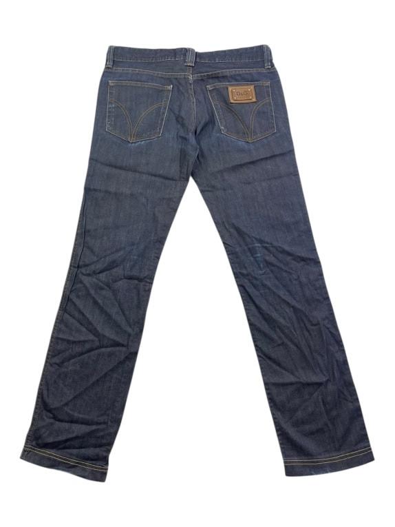 D&G DOLCE & GABBANA JEANS ΠΑΝΤΕΛΟΝΙ VINTAGE LEATHER LOGO ΜΠΛΕ ΑΝΔΡΙΚΟ M