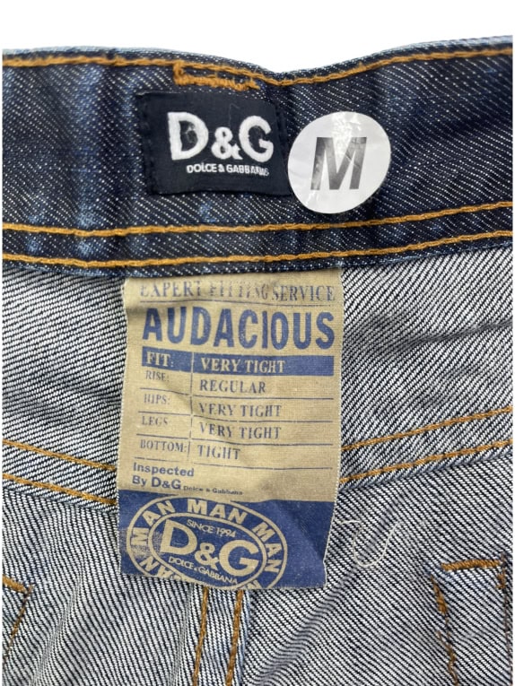 D&G DOLCE & GABBANA JEANS ΠΑΝΤΕΛΟΝΙ VINTAGE LEATHER LOGO ΜΠΛΕ ΑΝΔΡΙΚΟ M