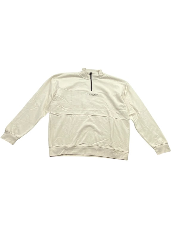 Denim Tom Tailor Φούτερ 1/4 Zip Casual Logo Εκρού Ανδρικό XXL