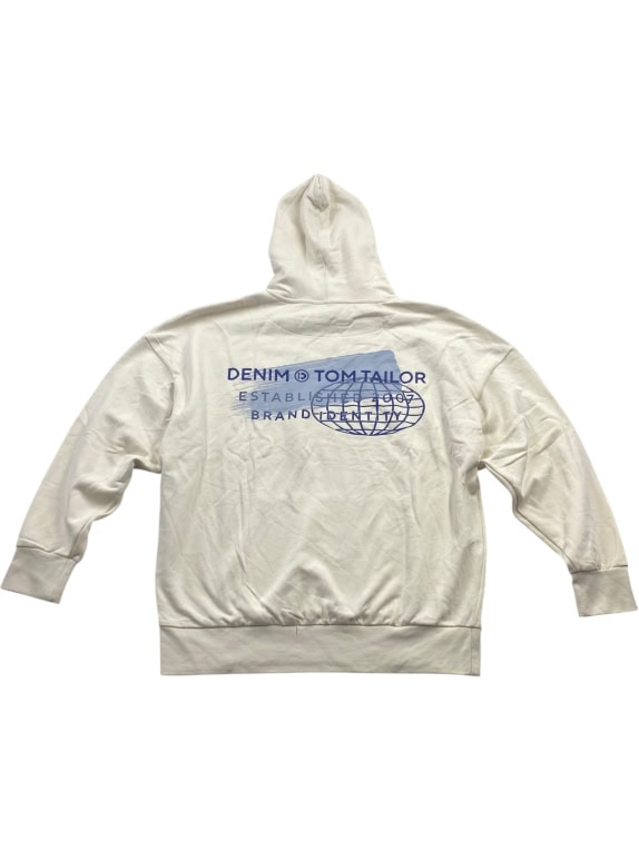 Denim Tom Tailor Φούτερ Hoodie Oversized Logo Print Εκρού Ανδρικό XXL