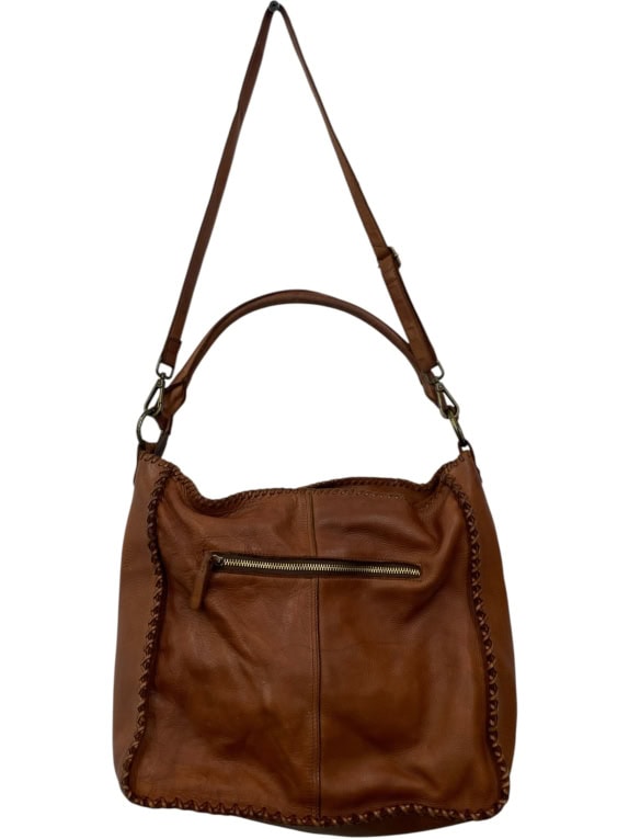 Δερμάτινη Shoulder Bag σε Ταμπά με Διακοσμητική Ραφή