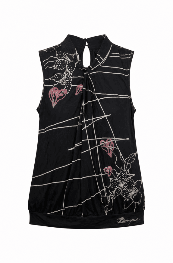 DESIGUAL SLEEVELESS TOP FLORAL BLACK WOMEN PRE OWNED