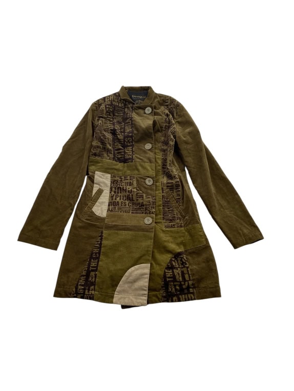 Desigual Deluxe Wear Παλτό Vintage Patchwork Λογότυπο Χακί Γυναικείο M