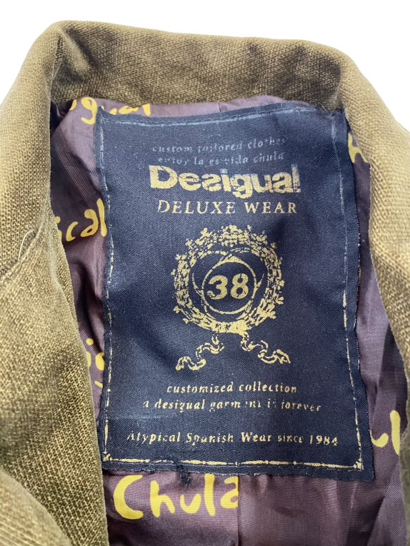 Desigual Deluxe Wear Παλτό Vintage Patchwork Λογότυπο Χακί Γυναικείο M