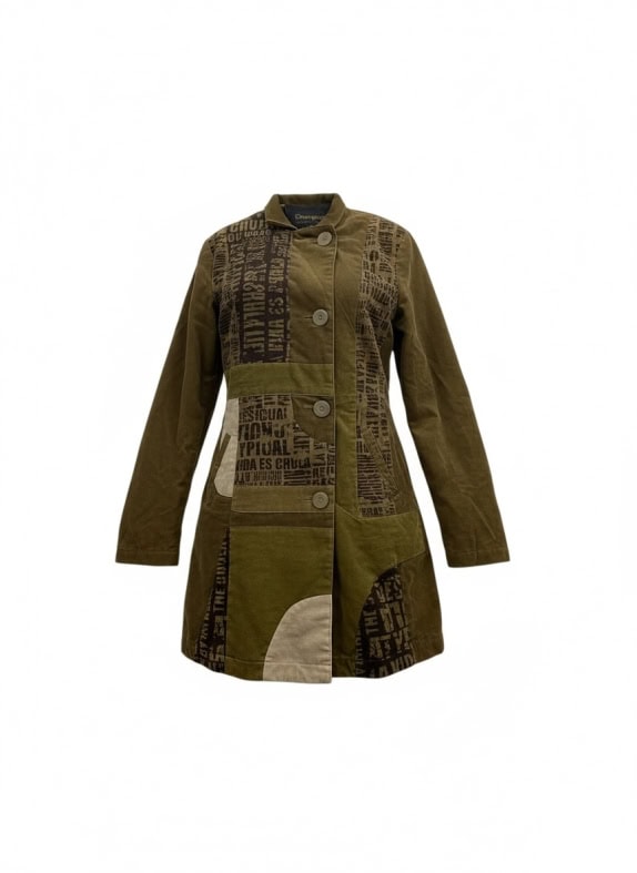 Desigual Deluxe Wear Παλτό Vintage Patchwork Λογότυπο Χακί Γυναικείο M