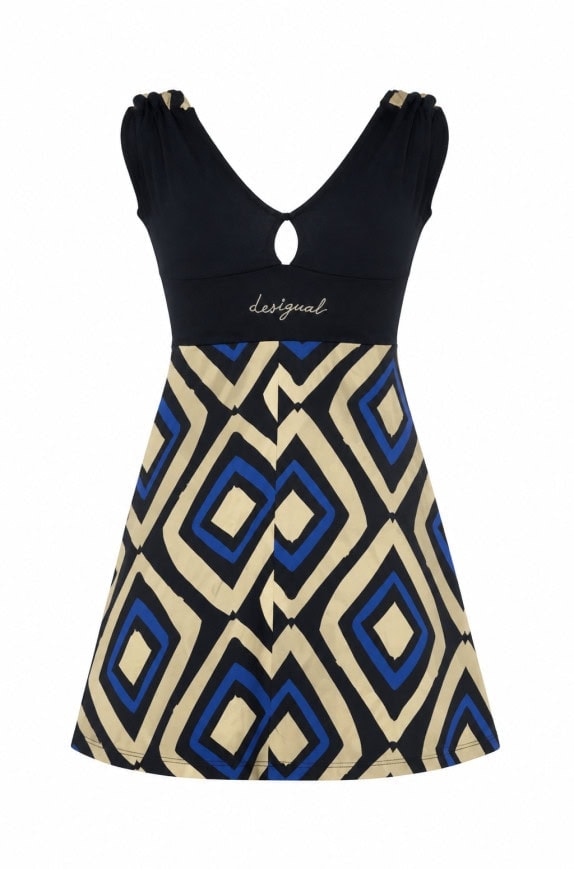 DESIGUAL DRESS GRAPHIC BLACK BEIGE ΜΙΚΤΟ ΓΥΝΑΙΚΕΙΟ PRE OWNED L
