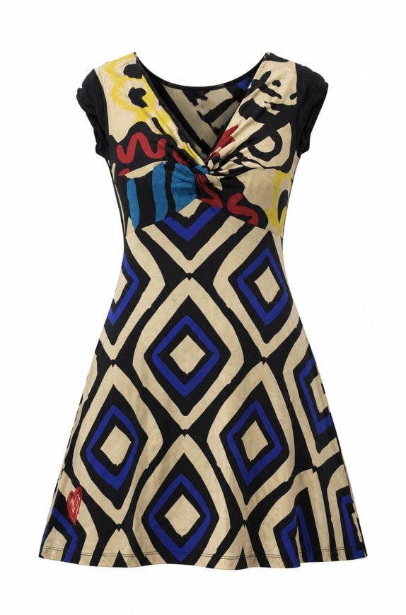 DESIGUAL ABITO GRAPHIC NERO BEIGE DONNA PRE OWNED L