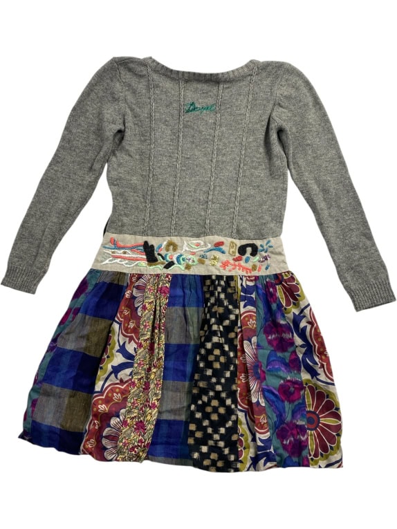 DESIGUAL Φόρεμα Mini Πλεκτό & Patchwork Γκρι Πολύχρωμο Γυναικείο L (40)