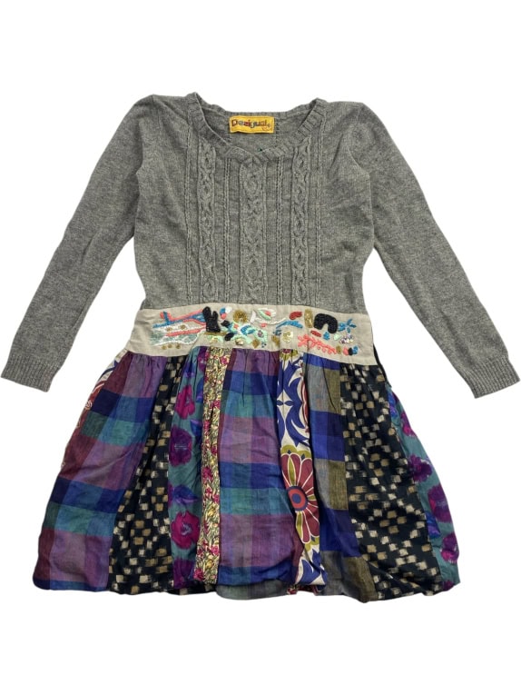 DESIGUAL Φόρεμα Mini Πλεκτό & Patchwork Γκρι Πολύχρωμο Γυναικείο L (40)