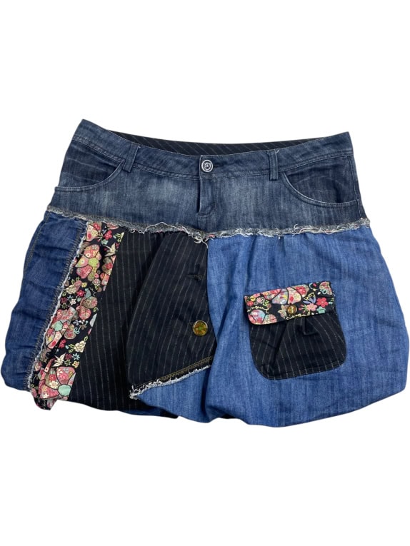 DESIGUAL Gonna patchwork vintage con logo blu da donna XL
