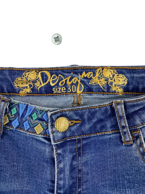 DESIGUAL JEANS VINTAGE DISTRESSED EMBROIDERY ΜΠΛΕ ΓΥΝΑΙΚΕΙΟ S