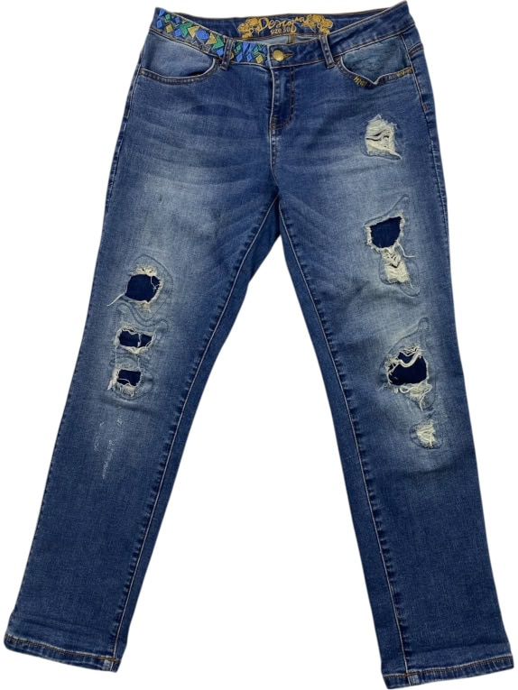 DESIGUAL JEANS VINTAGE DISTRESSED EMBROIDERY ΜΠΛΕ ΓΥΝΑΙΚΕΙΟ S