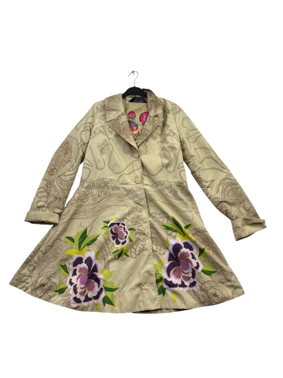 DESIGUAL TRENCH COAT FLORAL PATTERN BEIGE WOMEN'S L
