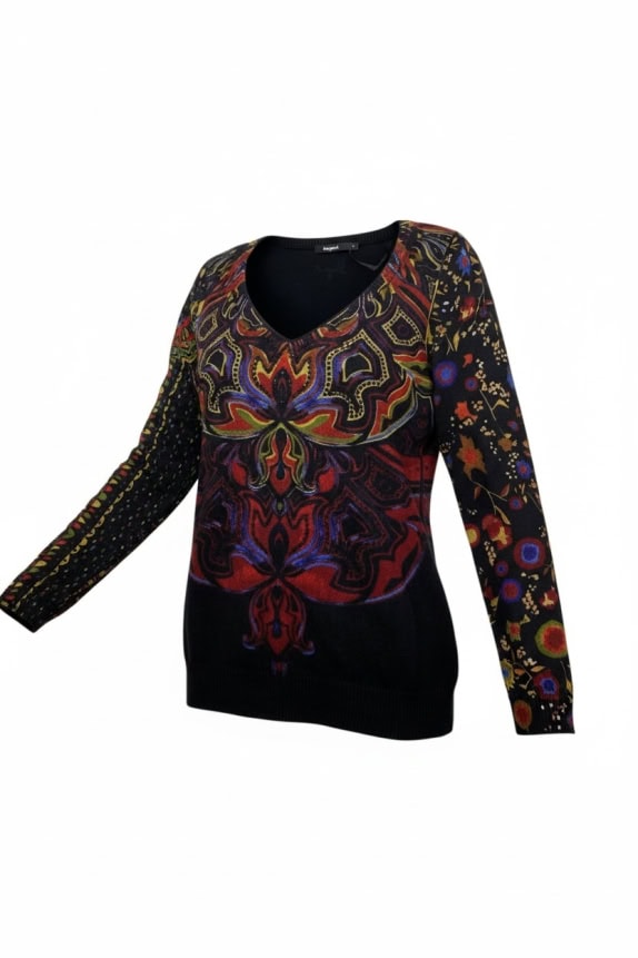 Desigual Maglia in maglia vintage con motivo artistico nera da donna L