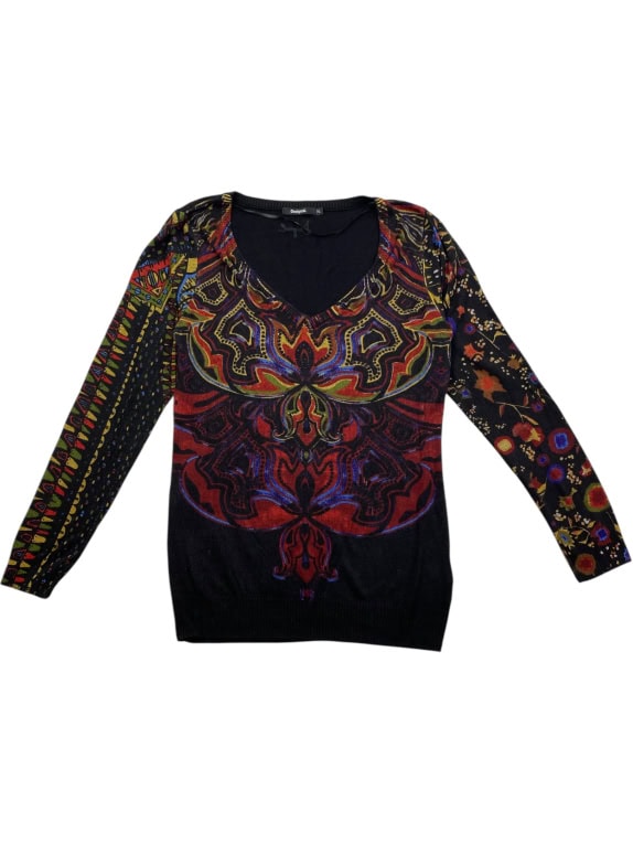 Desigual Maglia in maglia vintage con motivo artistico nera da donna L
