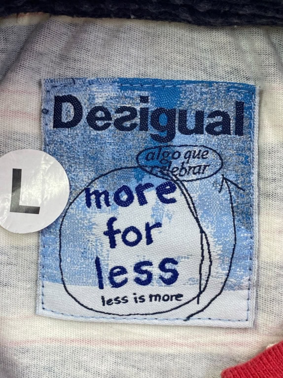 DESIGUAL POLO SHIRT RETRO STRIPED NAVY MENS PRE OWNED L