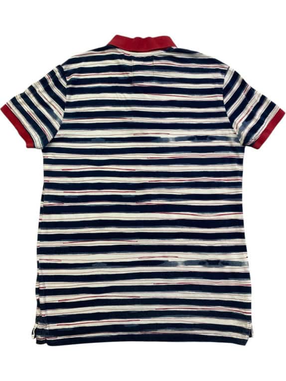 DESIGUAL POLO SHIRT RETRO STRIPED NAVY MENS PRE OWNED L
