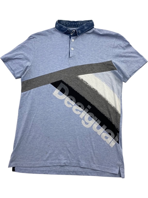 DESIGUAL POLO SHIRT DENIM COLLAR LOGO BLUE ΑΝΔΡΙΚΟ XL