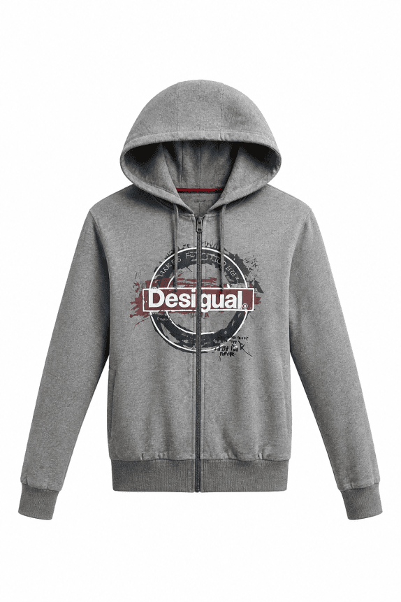 DESIGUAL ZIP HOODIE GRAPHIC ΓΚΡΙ ΓΥΝΑΙΚΕΙΟ PRE OWNED M