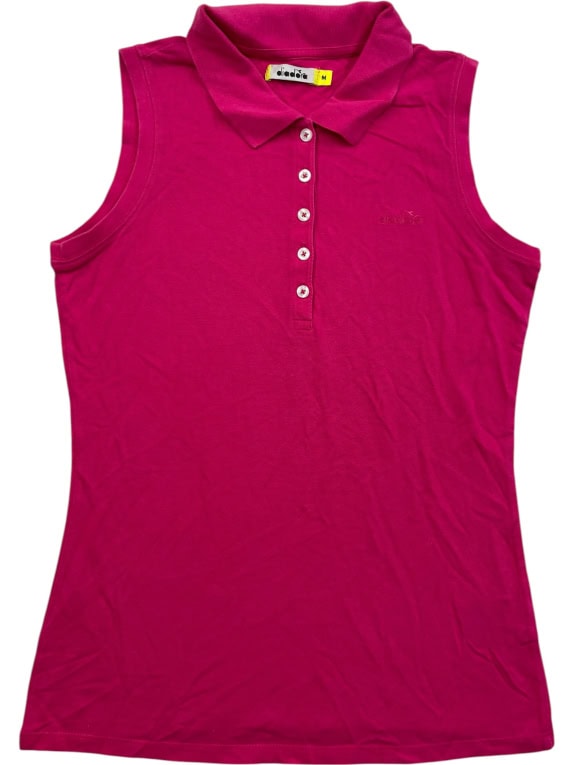 DIADORA Polo smanicata casual con piccolo logo fucsia da donna M