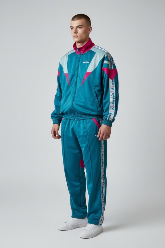 DIADORA SET TUTA VINTAGE CON LOGO RICAMATO TURCHESE / MAGENTA UNISEX L
