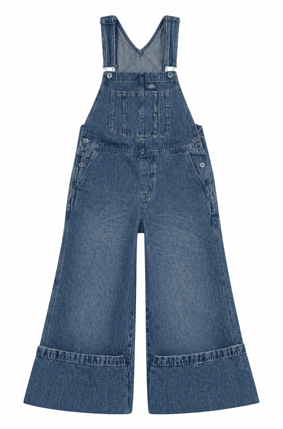 DICKIES DUNGAREES WIDE LEG WASHED BLUE WOMENS PRE OWNED L