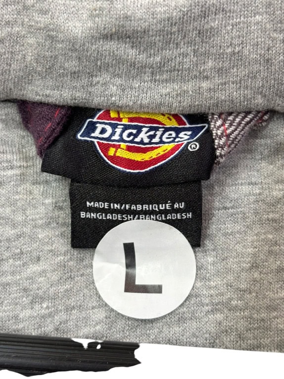 DICKIES QUILTED HOODED SHIRT JACKET WORKWEAR BURGUNDY PLAID MEN PRE OWNED L