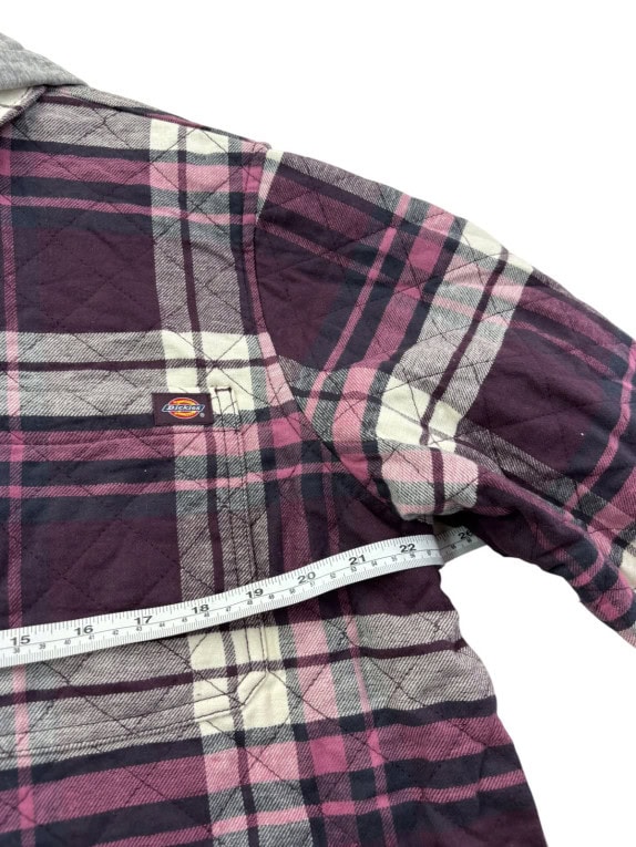DICKIES QUILTED HOODED SHIRT JACKET WORKWEAR BURGUNDY PLAID MEN PRE OWNED L