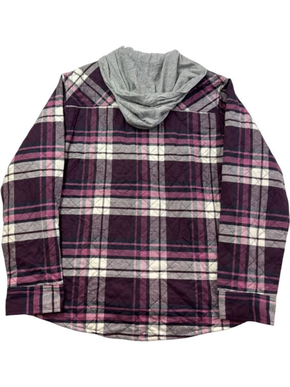 DICKIES QUILTED HOODED SHIRT JACKET WORKWEAR BURGUNDY PLAID MEN PRE OWNED L