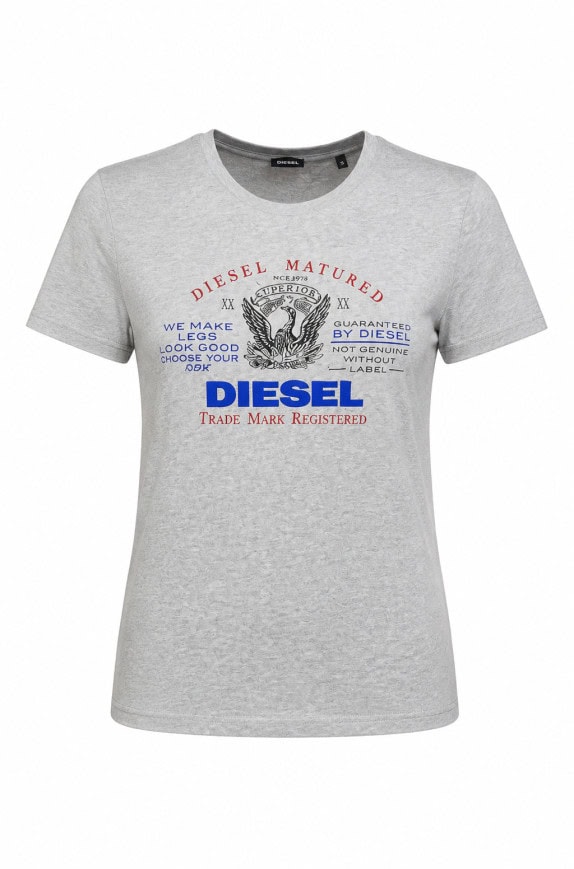 DIESEL GRAPHIC TEE RETRO GREY WOMEN PRE OWNED M