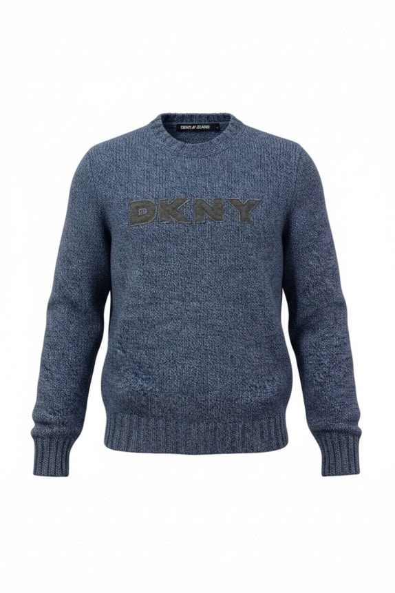 DKNY JEANS ΠΛΕΚΤΟ ΠΟΥΛΟΒΕΡ SPELL OUT ΜΠΛΕ ΜΕΛΑΝΖΕ ΓΥΝΑΙΚΕΙΟ PRE OWNED S