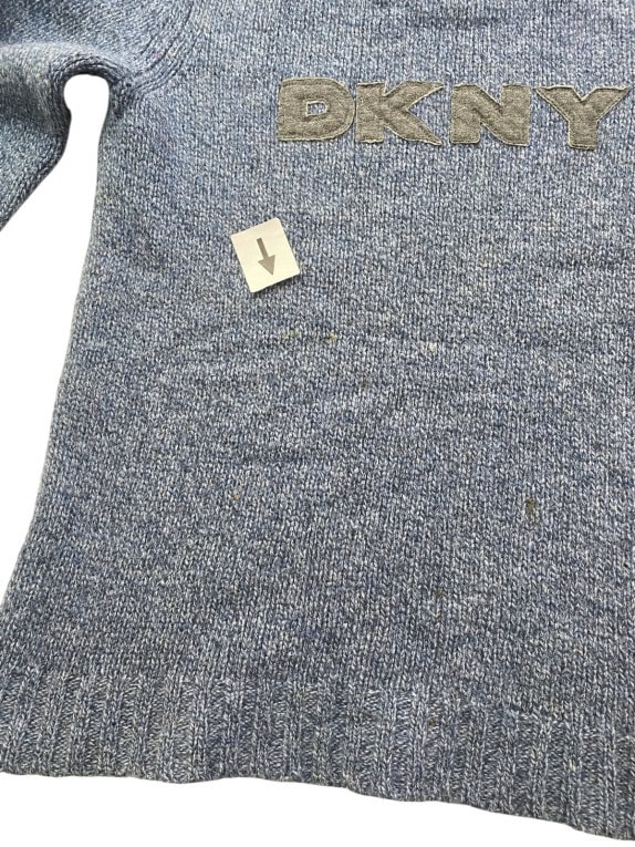 DKNY JEANS KNIT SWEATER SPELL OUT BLUE MARL WOMEN PRE OWNED S