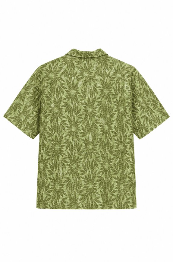DOC & AMELIA HAWAIIAN SHIRT LEAF PRINT OLIVE GREEN MEN PRE OWNED 2XL