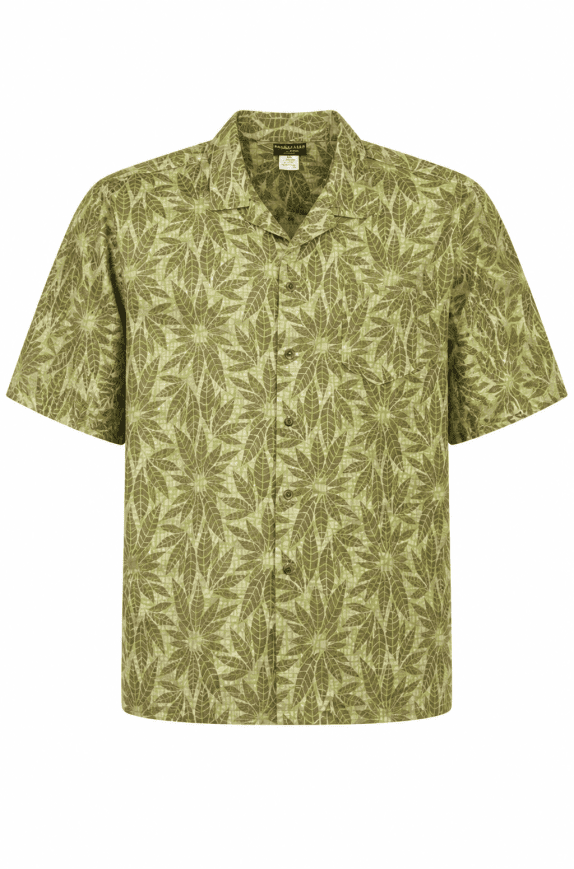 DOC & AMELIA CAMICIA HAWAIIAN STAMPA FOGLIE VERDE OLIVA UOMO PRE OWNED 2XL