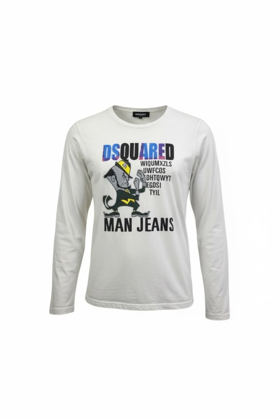 DSQUARED2 ΜΠΛΟΥΖΑ ΜΑΚΡΥΜΑΝΙΚΗ VINTAGE ΜΕ ΣΤΑΜΠΑ ΛΕΥΚΗ ΑΝΔΡΙΚΗ M