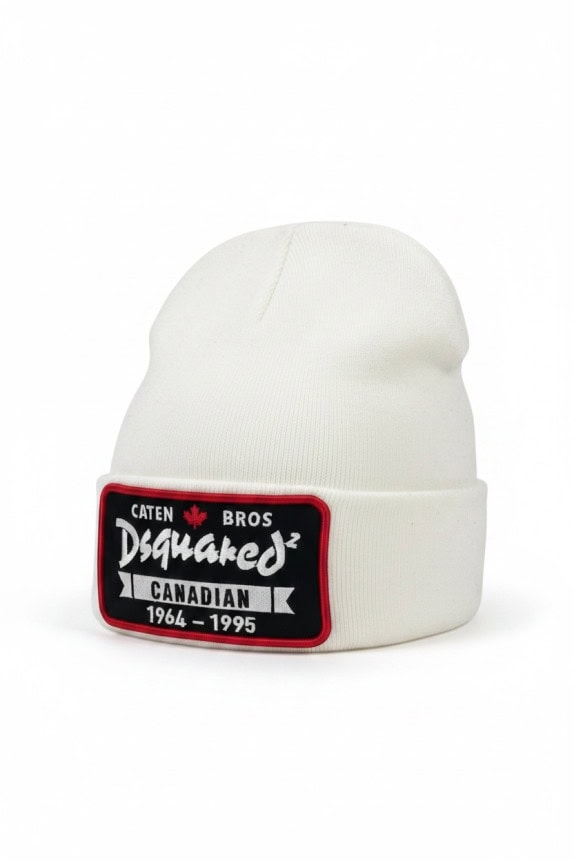 DSQUARED2 BEANIE EMBROIDERED OFF WHITE UNISEX PRE OWNED