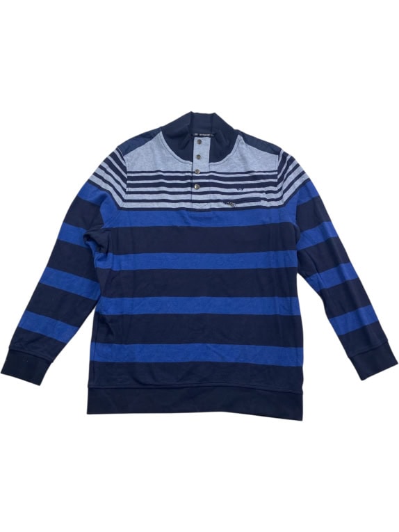 Dunmore Striped Sweatshirt Casual Button Collar Blue/Grey Men’s XXL