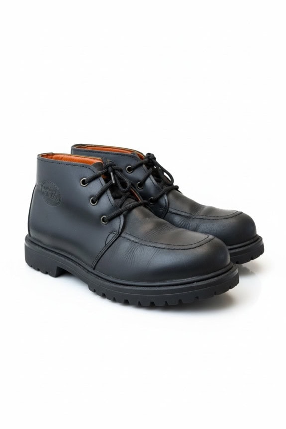 ELLESSE OUTDOOR LEATHER BOOTS VINTAGE EMBOSSED LOGO BLACK MEN'S 41