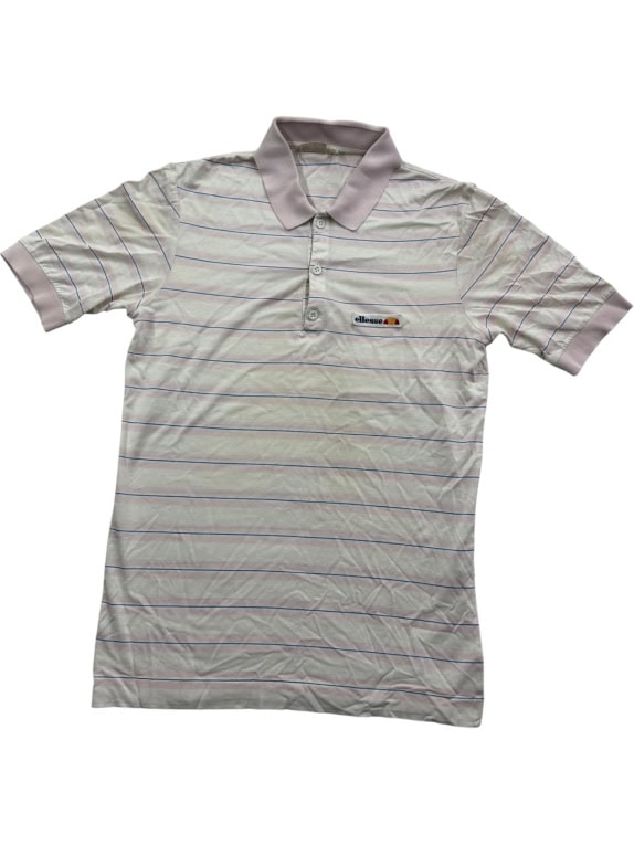 ELLESSE Polo Shirt Ριγέ Vintage Logo Λευκό/Ροζ Ανδρικό S