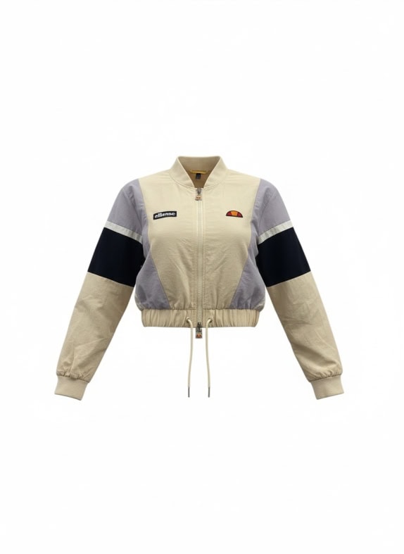 ELLESSE Giacca Vintage Colorblock con Logo Ricamato Beige/Viola da Donna M