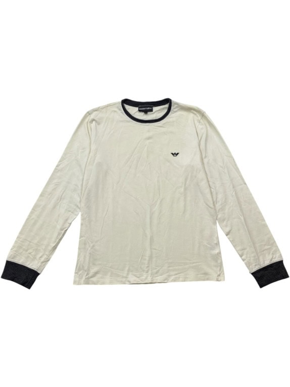 EMPORIO ARMANI MAGLIA A MANICHE LUNGHE MINIMAL OFF WHITE UNISEX PRE OWNED L