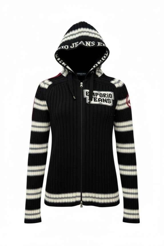 EMPORIO JEANS Knitted Hooded Cardigan With Logo Striped Women's S
