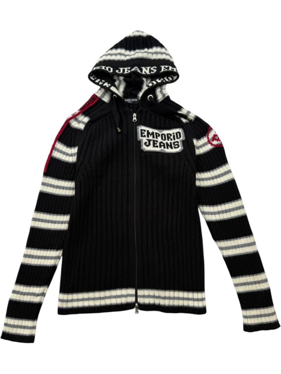 EMPORIO JEANS Knitted Hooded Cardigan With Logo Striped Women's S
