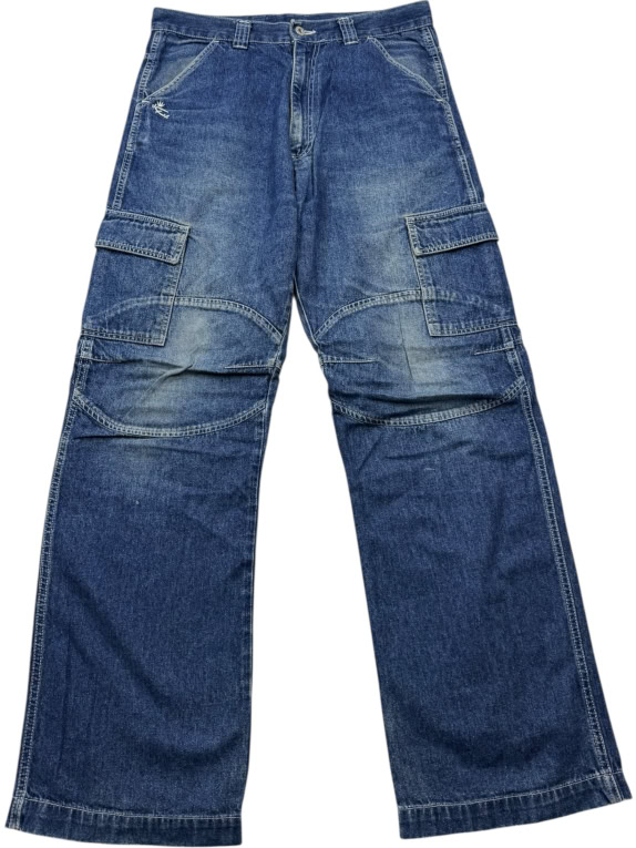ENERGIE Denim Cargo Pants Vintage With Logo Blue Men's L