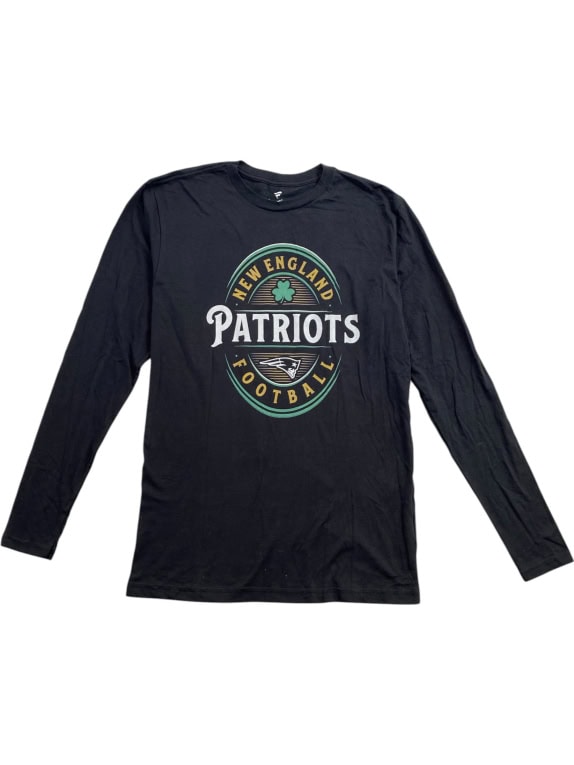 FANATICS LONG SLEEVE T-SHIRT NEW ENGLAND PATRIOTS LOGO BLACK UNISEX M pre-owned
