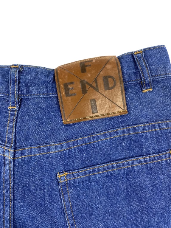 FENDI ΤΖΙΝ ΠΑΝΤΕΛΟΝΙ VINTAGE ΔΕΡΜΑΤΙΝΟ LOGO PATCH ΜΠΛΕ ΓΥΝΑΙΚΕΙΟ XS