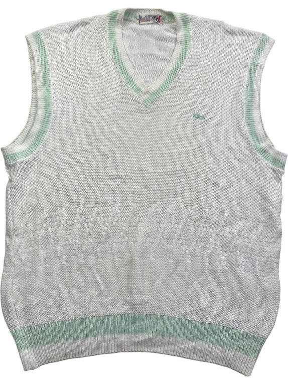 FILA SLEEVELESS KNIT VEST VINTAGE LOGO WHITE/GREEN MENS L