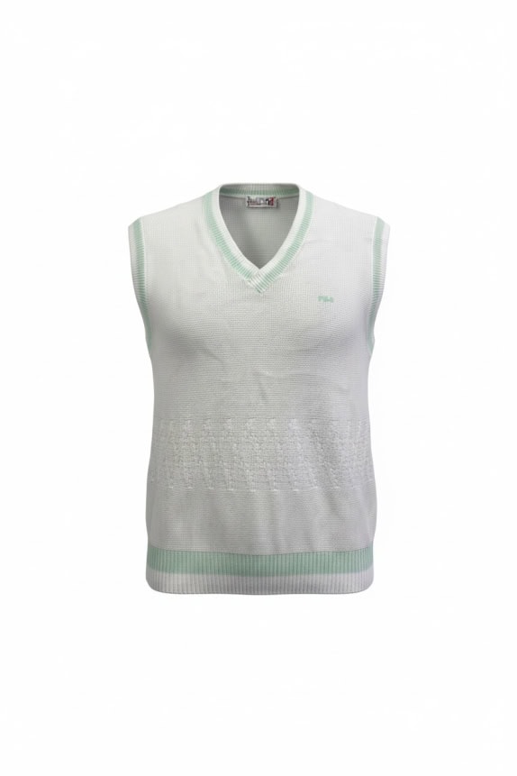 FILA SLEEVELESS KNIT VEST VINTAGE LOGO WHITE/GREEN MENS L