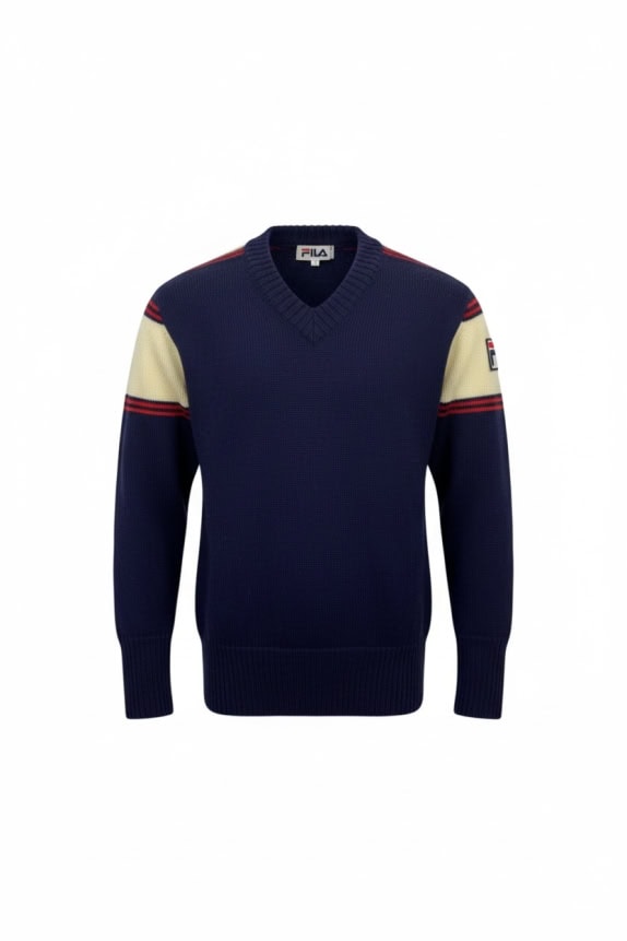 FILA Πλεκτό Πουλόβερ Vintage V-Neck Logo Μπλε Ανδρικό XS